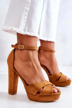 Boto Sandały Na Obcasie*Zamszowe Sandałki Na Słupku Camel Lanelle