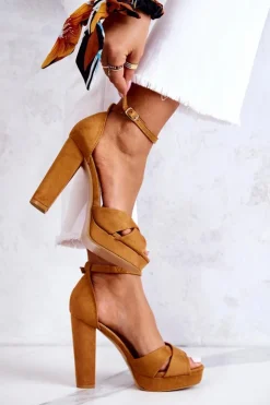 Boto Sandały Na Obcasie*Zamszowe Sandałki Na Słupku Camel Lanelle