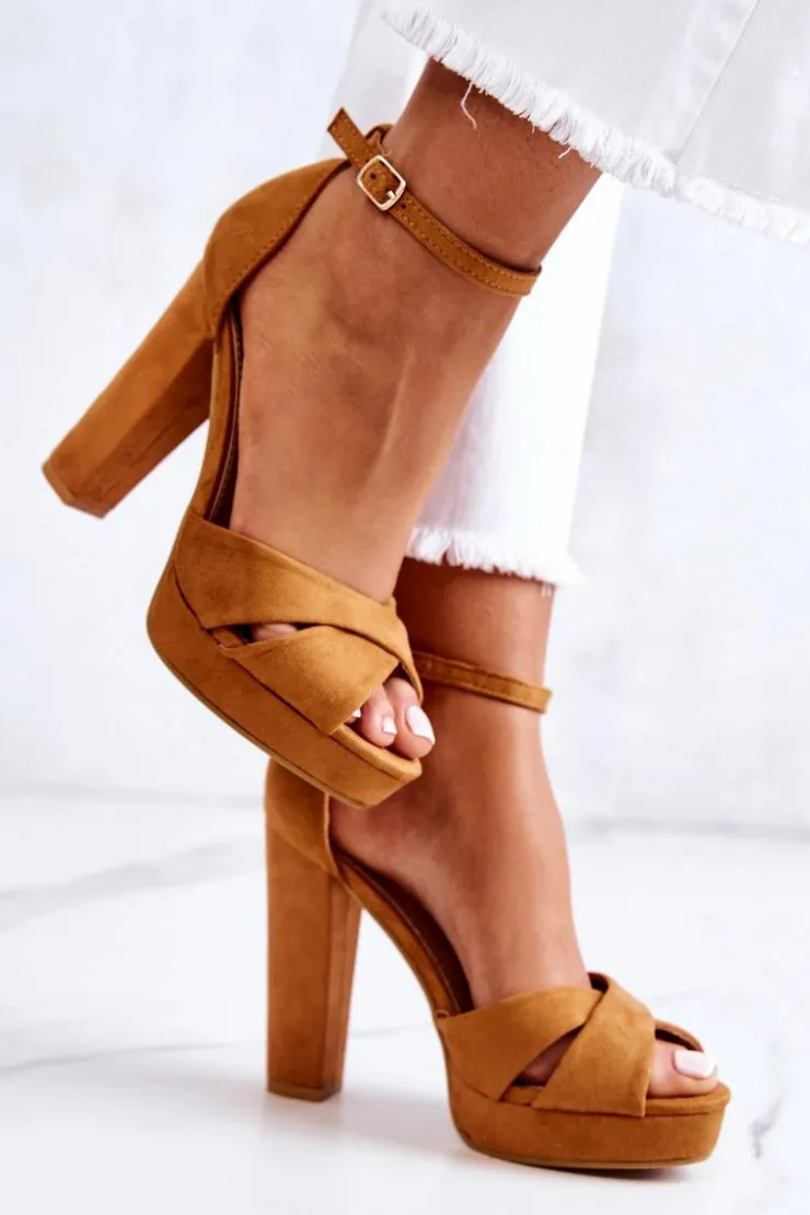 Boto Sandały Na Obcasie*Zamszowe Sandałki Na Słupku Camel Lanelle