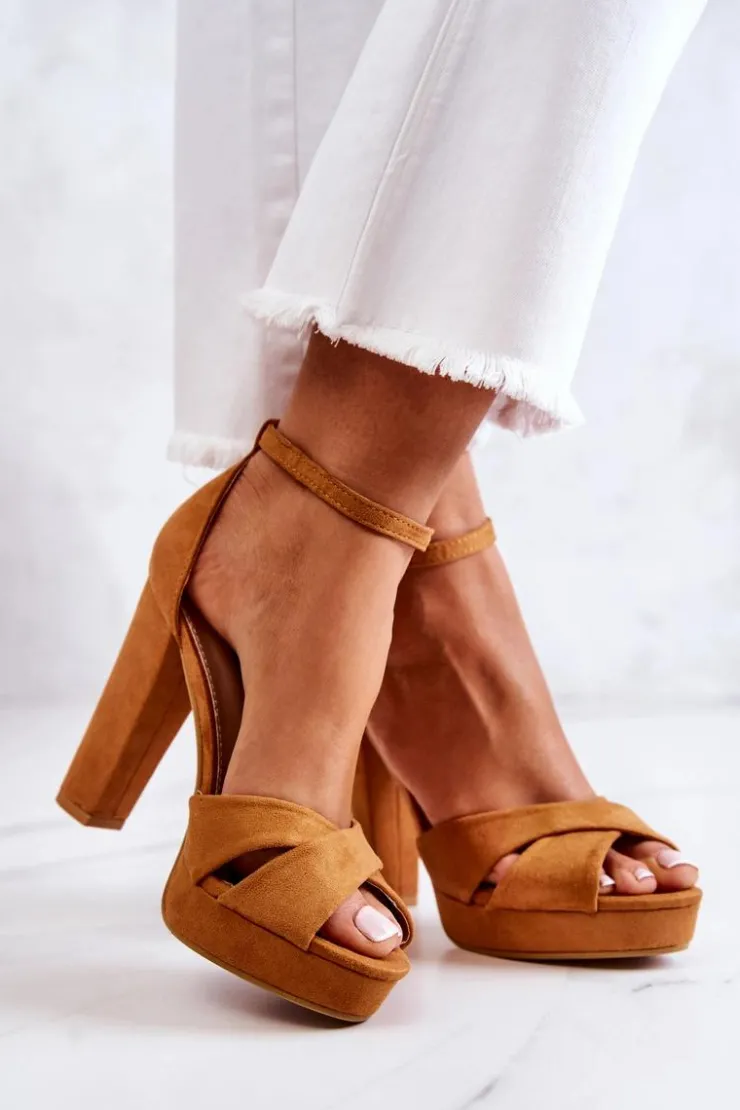 Boto Sandały Na Obcasie*Zamszowe Sandałki Na Słupku Camel Lanelle