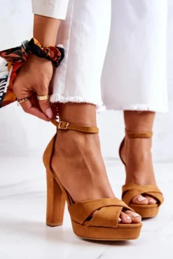 Boto Sandały Na Obcasie*Zamszowe Sandałki Na Słupku Camel Lanelle