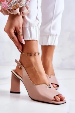 Outlet Damskie buty S.Barski Zamszowe Sandałki Na Słupku Beżowe Fiorine