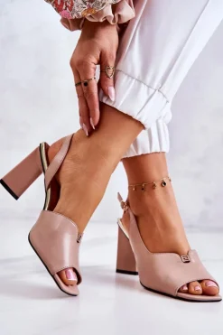 Outlet Damskie buty S.Barski Zamszowe Sandałki Na Słupku Beżowe Fiorine