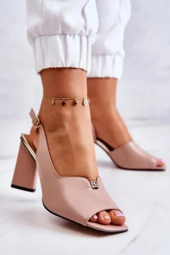 Outlet Damskie buty S.Barski Zamszowe Sandałki Na Słupku Beżowe Fiorine