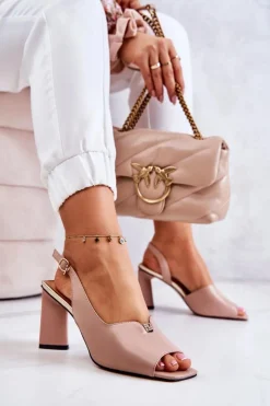 Outlet Damskie buty S.Barski Zamszowe Sandałki Na Słupku Beżowe Fiorine