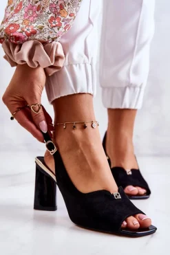 Damskie Damskie buty S.Barski Zamszowe Sandałki Na Słupku Czarne Fiorine