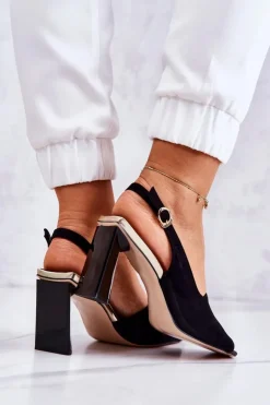 Damskie Damskie buty S.Barski Zamszowe Sandałki Na Słupku Czarne Fiorine