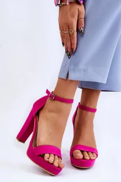 Outlet Boto Zamszowe Sandałki Na Słupku Fuksja Spectacular Różowy