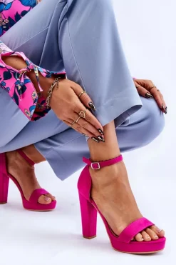 Outlet Boto Zamszowe Sandałki Na Słupku Fuksja Spectacular Różowy