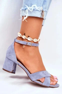 Boto Sandały Na Obcasie*Zamszowe Sandałki na Słupku Niebieskie Nela