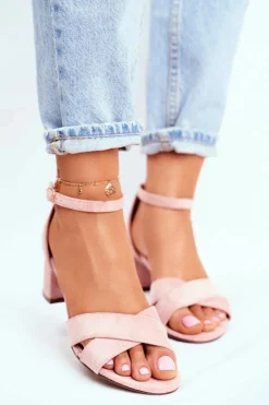 Hot Boto Zamszowe Sandałki na Słupku Różowe Nela