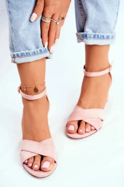 Hot Boto Zamszowe Sandałki na Słupku Różowe Nela