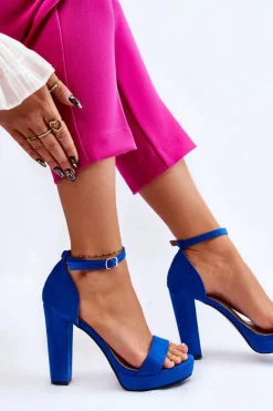 Boto Sandały Na Obcasie*Zamszowe Sandałki Na Słupku Niebieskie Spectacular