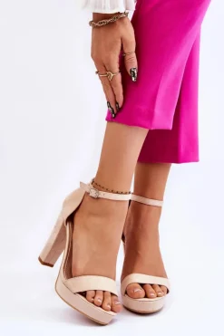 Boto Sandały Na Słupku|Sandały Na Obcasie*Zamszowe Sandałki Na Słupku Beżowe Spectacular