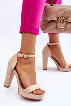 Boto Sandały Na Słupku|Sandały Na Obcasie*Zamszowe Sandałki Na Słupku Beżowe Spectacular