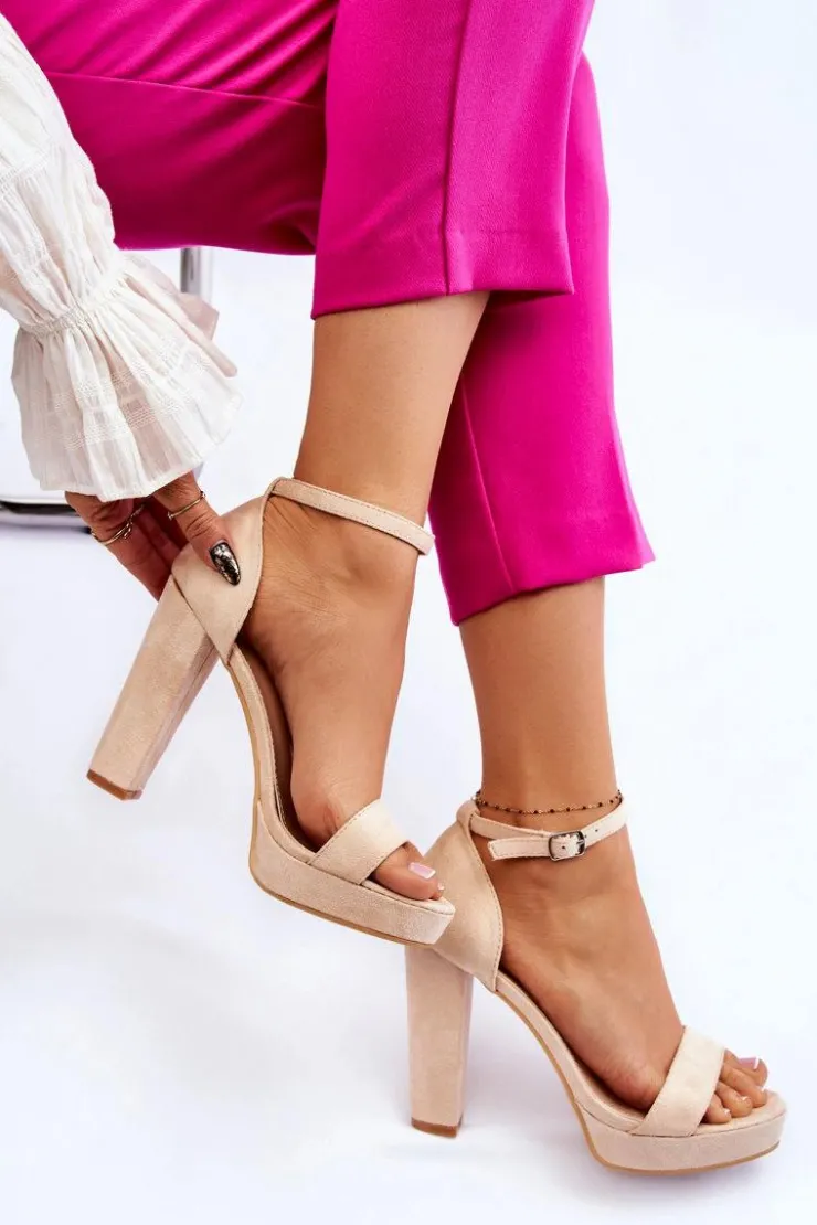 Boto Sandały Na Słupku|Sandały Na Obcasie*Zamszowe Sandałki Na Słupku Beżowe Spectacular