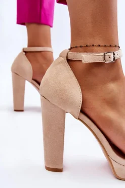 Boto Sandały Na Słupku|Sandały Na Obcasie*Zamszowe Sandałki Na Słupku Beżowe Spectacular