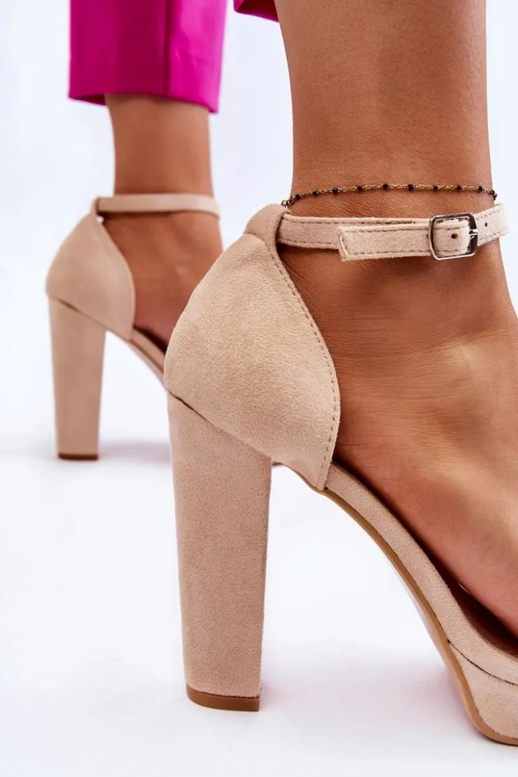 Boto Sandały Na Słupku|Sandały Na Obcasie*Zamszowe Sandałki Na Słupku Beżowe Spectacular