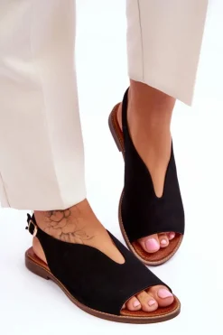 Outlet Boto Zamszowe Sandały Damskie Lewski Shoes 3220/X Beżowe Czarny