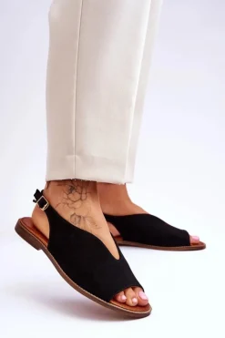 Outlet Boto Zamszowe Sandały Damskie Lewski Shoes 3220/X Beżowe Czarny