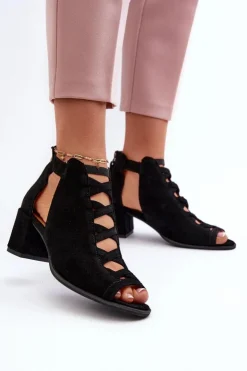 Maciejka Sandały Na Obcasie*Zamszowe Sandały Damskie Na Obcasie 06456-01 Czarne