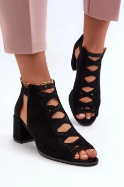 Maciejka Sandały Na Obcasie*Zamszowe Sandały Damskie Na Obcasie 06456-01 Czarne