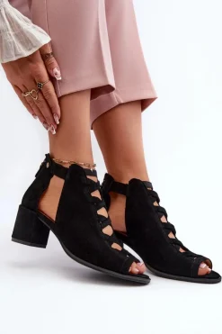 Maciejka Sandały Na Obcasie*Zamszowe Sandały Damskie Na Obcasie 06456-01 Czarne