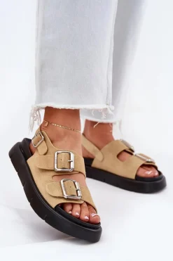 Damskie Big Star Shoes Zamszowe Sandały Damskie Z Klamrami Big Star RR274665 Beżowe