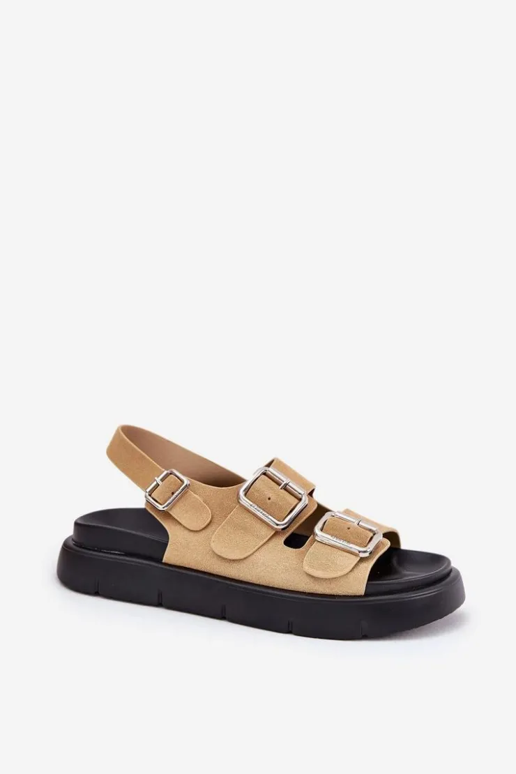 Damskie Big Star Shoes Zamszowe Sandały Damskie Z Klamrami Big Star RR274665 Beżowe