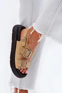 Damskie Big Star Shoes Zamszowe Sandały Damskie Z Klamrami Big Star RR274665 Beżowe