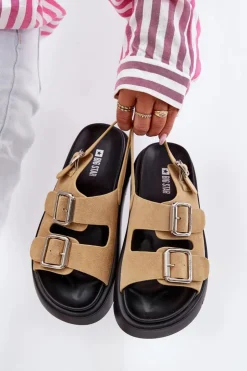 Damskie Big Star Shoes Zamszowe Sandały Damskie Z Klamrami Big Star RR274665 Beżowe