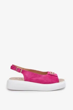 Damskie Damskie buty S.Barski Zamszowe Sandały Damskie Ze Złotym Detalem S.Barski GR51-604 Fuksja