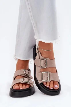 Outlet Big Star Shoes Zamszowe Sandały Damskie Z Klamrami Big Star RR274663 Jasnoróżowe Różowy