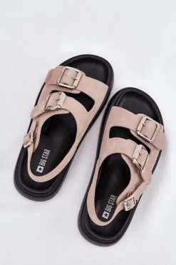 Outlet Big Star Shoes Zamszowe Sandały Damskie Z Klamrami Big Star RR274663 Jasnoróżowe Różowy