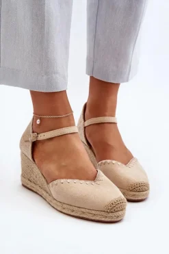 Boto Sandały Na Koturnie*Zamszowe Sandały Espadryle Na Koturnie Z Plecionką Beżowe Raylin