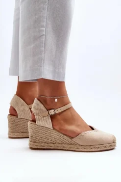 Boto Sandały Na Koturnie*Zamszowe Sandały Espadryle Na Koturnie Z Plecionką Beżowe Raylin