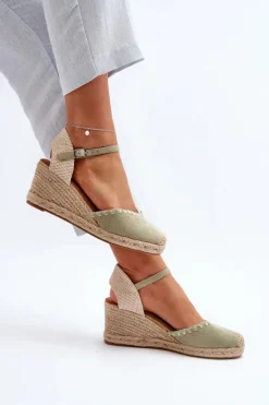 Sale Boto Zamszowe Sandały Espadryle Na Koturnie Z Plecionką Zielone Raylin