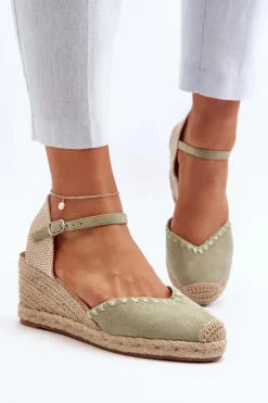 Sale Boto Zamszowe Sandały Espadryle Na Koturnie Z Plecionką Zielone Raylin