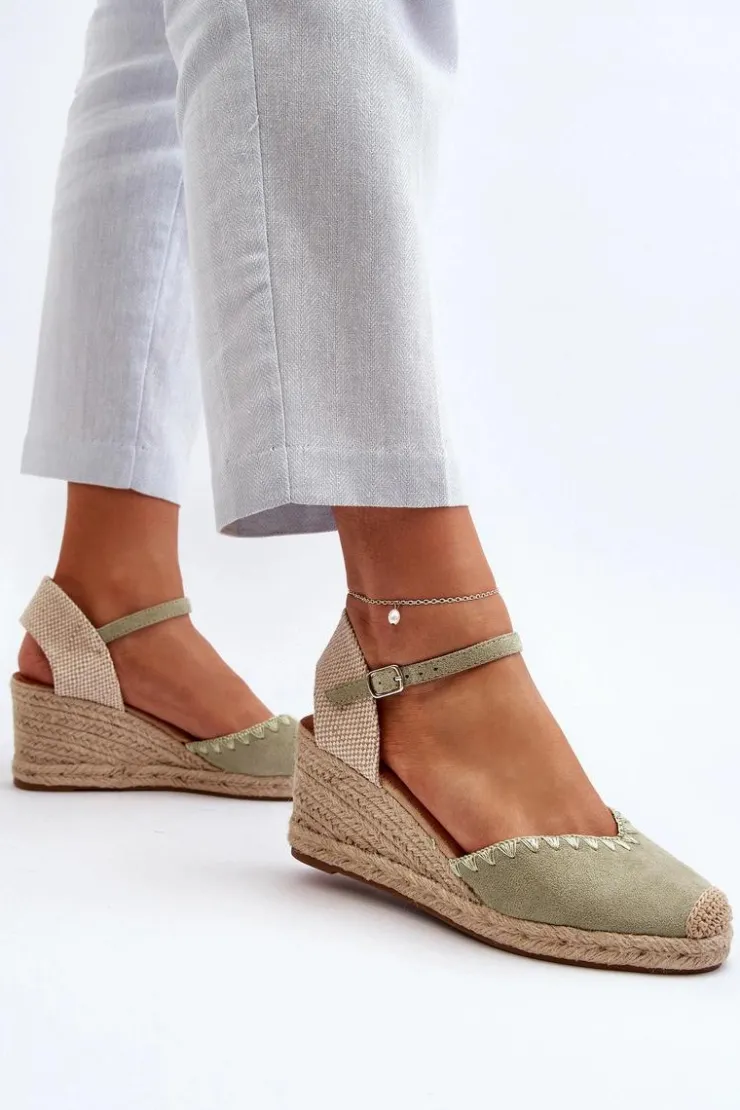 Sale Boto Zamszowe Sandały Espadryle Na Koturnie Z Plecionką Zielone Raylin