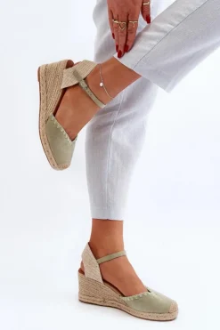Sale Boto Zamszowe Sandały Espadryle Na Koturnie Z Plecionką Zielone Raylin