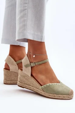 Sale Boto Zamszowe Sandały Espadryle Na Koturnie Z Plecionką Zielone Raylin