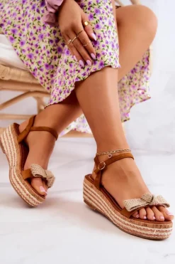 Boto Zamszowe Sandały Espadryle Z Kokardą Camel Torrance