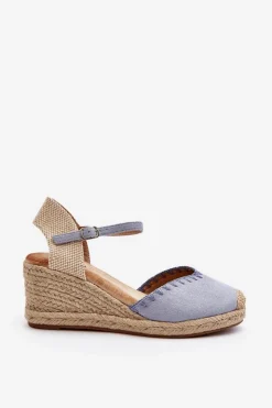 Boto Zamszowe Sandały Espadryle Na Koturnie Z Plecionką Niebieskie Raylin