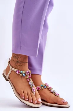 Boto Zamszowe Sandały Japonki Z Kamieniami Beżowe Frency