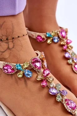 Boto Zamszowe Sandały Japonki Z Kamieniami Beżowe Frency