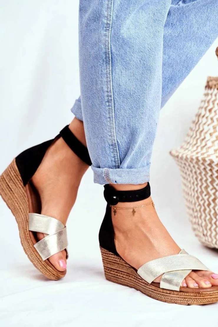 Best Maciejka Zamszowe Sandały Na Koturnie 04565-25 Czarne