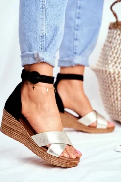 Best Maciejka Zamszowe Sandały Na Koturnie 04565-25 Czarne