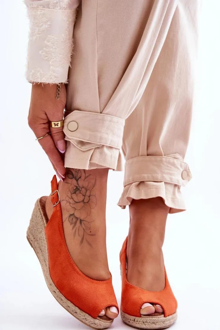 Sale Boto Zamszowe Sandały Na Koturnie Pomarańczowe Elsie