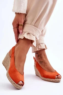 Sale Boto Zamszowe Sandały Na Koturnie Pomarańczowe Elsie