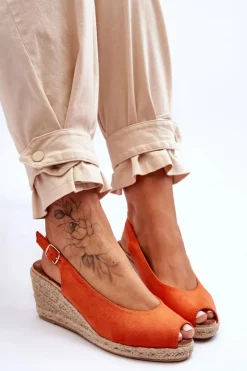 Sale Boto Zamszowe Sandały Na Koturnie Pomarańczowe Elsie